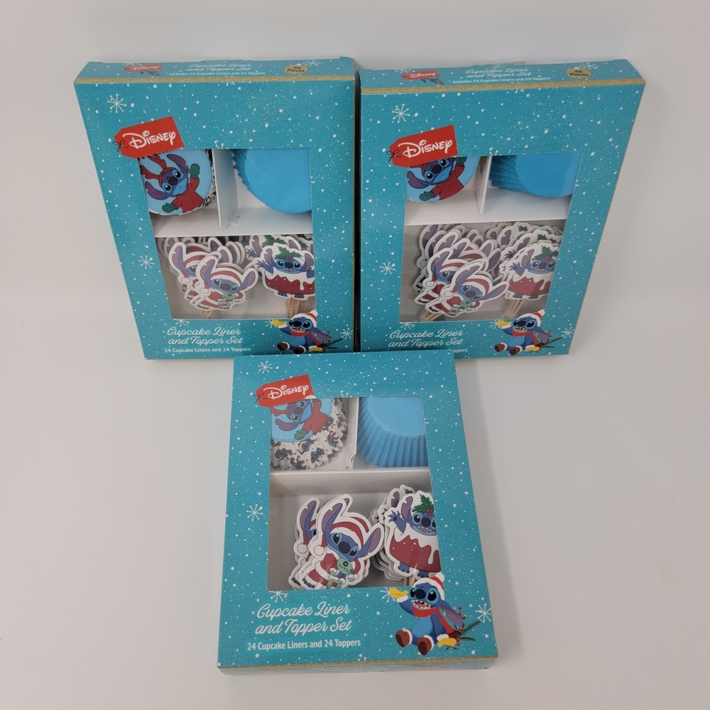 New! Disney Stitch Christmas Cupcake Liners & Toppers Set - 3 Packages